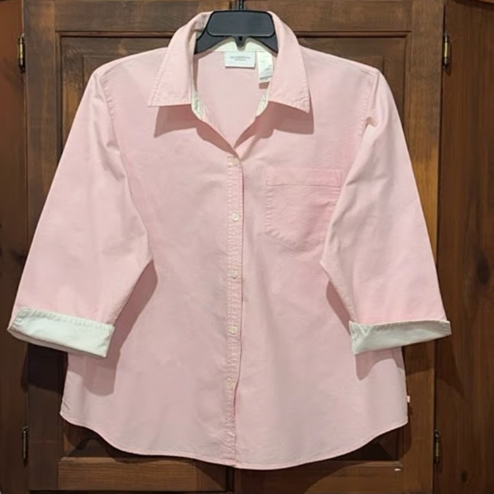 Pink Button Down Shirt with White Accents